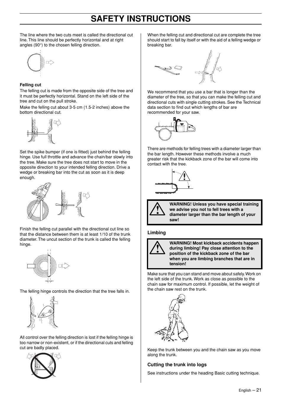 Safety instructions | Jonsered CS 2171WH User Manual | Page 21 / 40