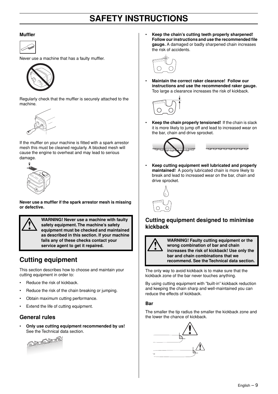 Safety instructions, Cutting equipment | Jonsered CS 2171WH User Manual | Page 9 / 40