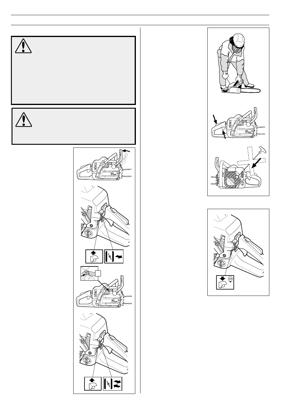 Start and stop, Start, Stop | Cold engine, Warm engine | Jonsered 2159 User Manual | Page 28 / 36