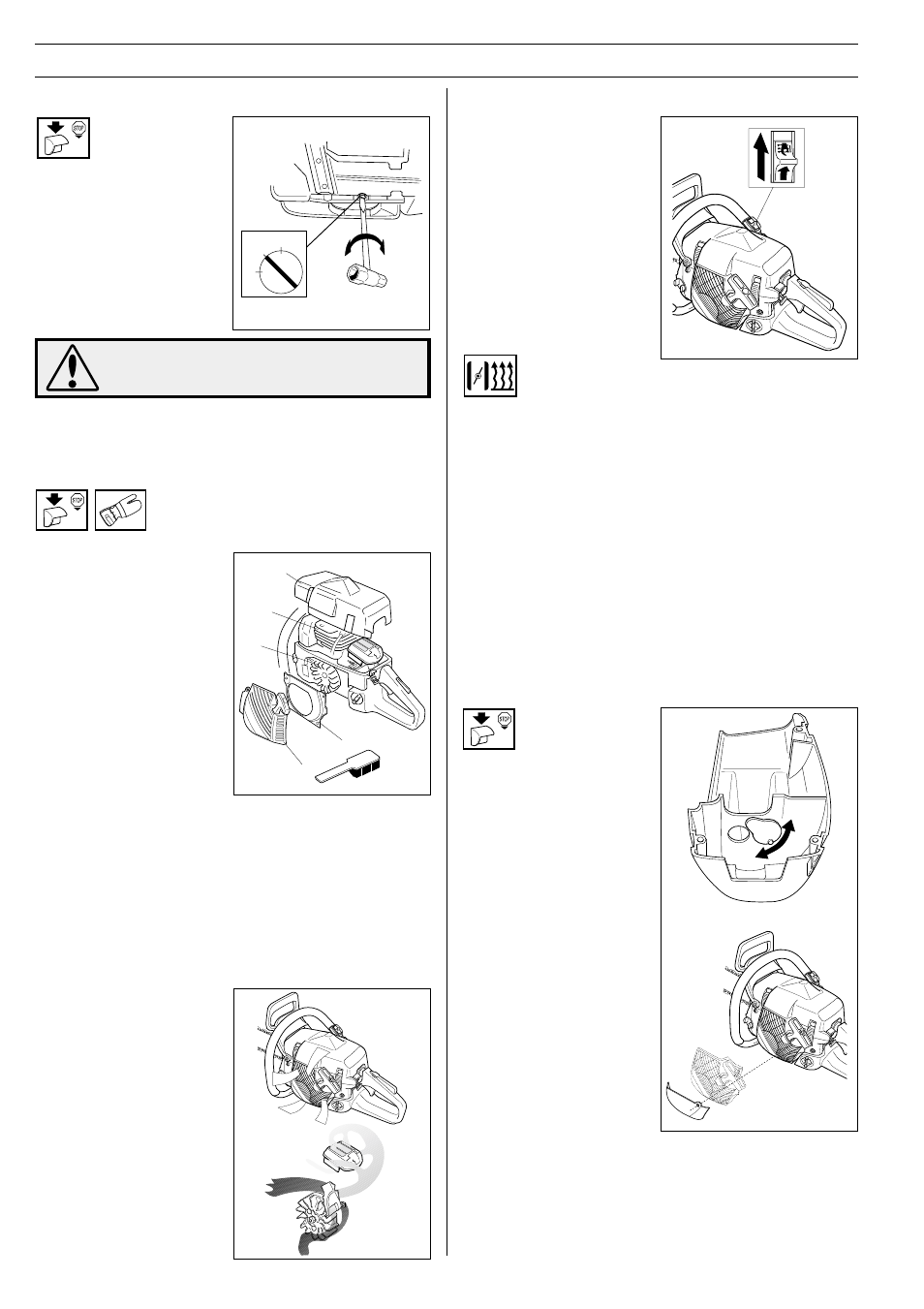 Maintenance, Cooling system, Heated handles (2159w) | Centrifugal cleaning ”turbo, Winter use, Adjustment of the oil pump, Electrically heated carburetor (2159w) | Jonsered 2159 User Manual | Page 32 / 36