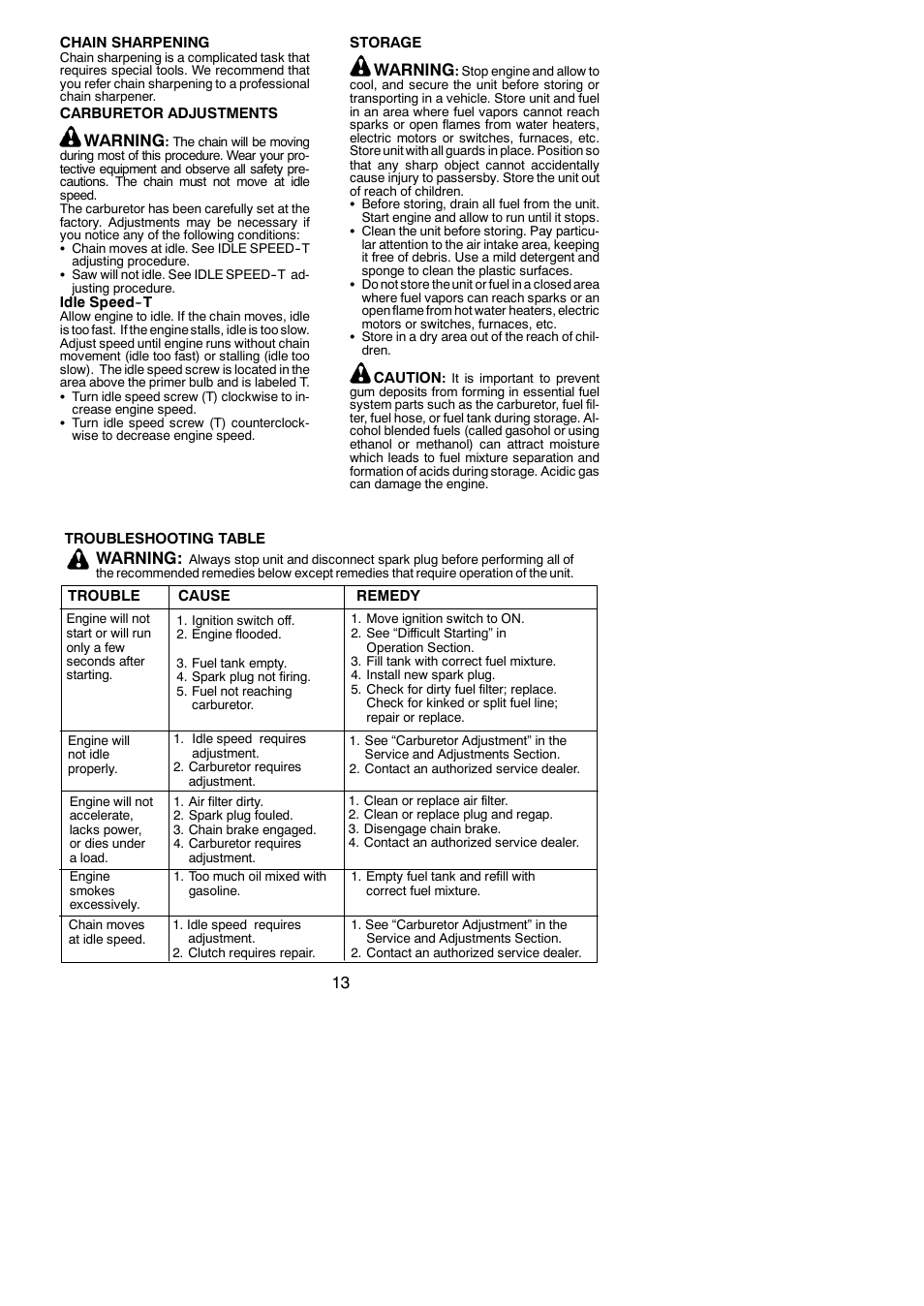 Warning | Jonsered CS 2138 User Manual | Page 13 / 15