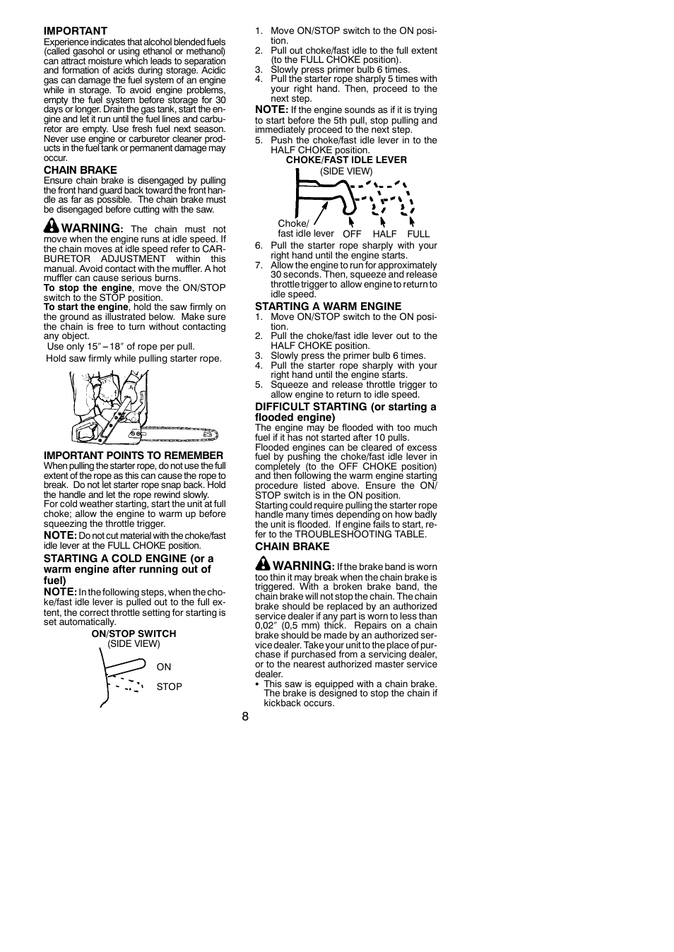 Warning | Jonsered CS 2138 User Manual | Page 8 / 15