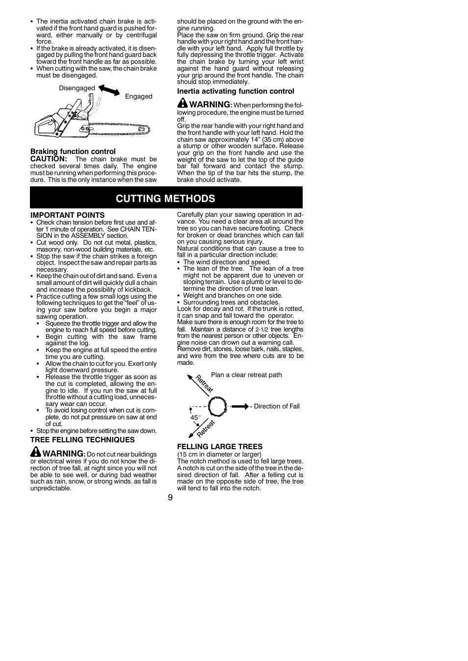 Cutting methods, Warning | Jonsered CS 2138 User Manual | Page 9 / 15