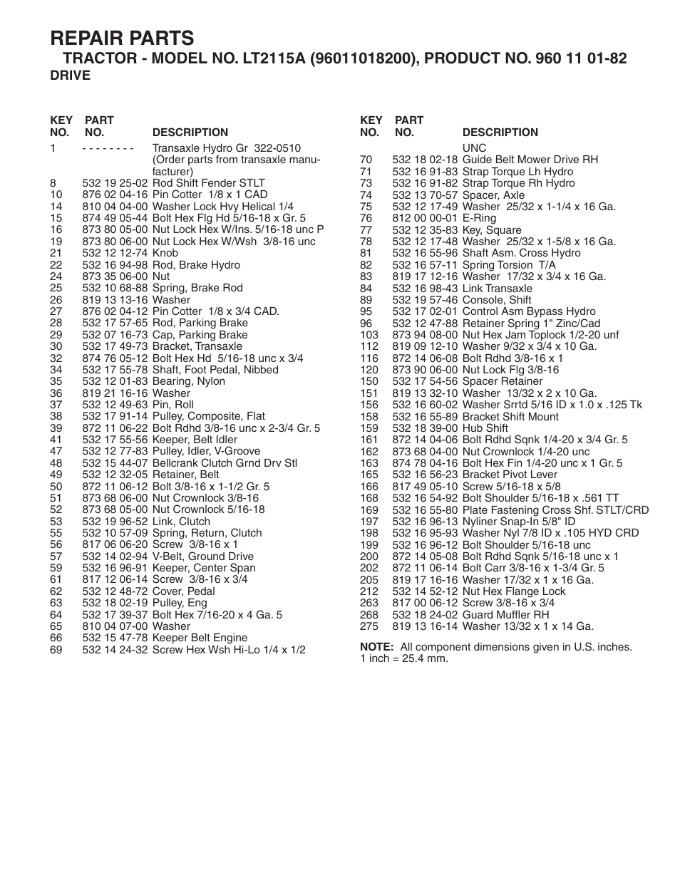 Repair parts | Jonsered LT2115A User Manual | Page 10 / 18