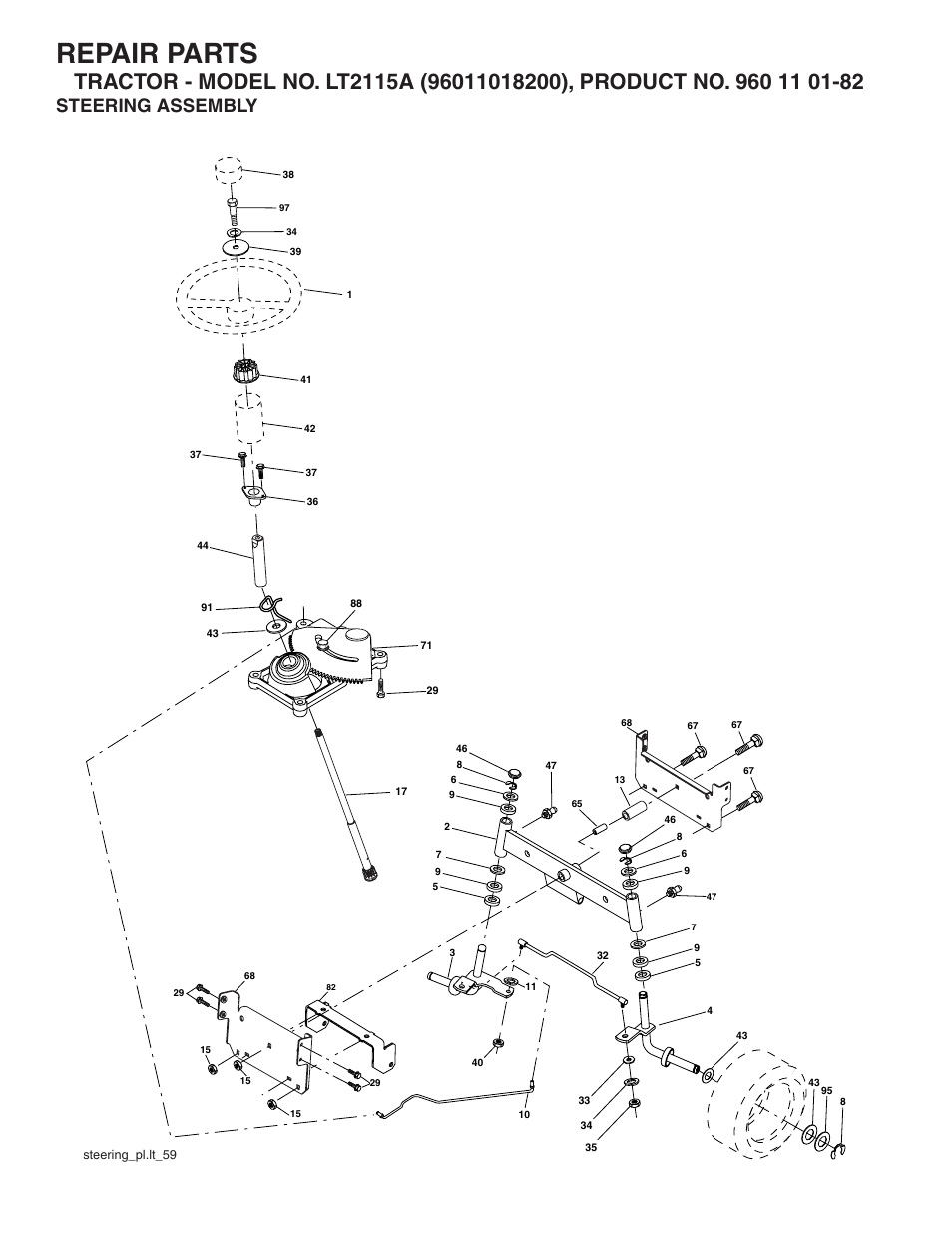 Repair parts, Steering assembly | Jonsered LT2115A User Manual | Page 11 / 18