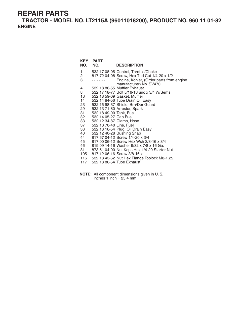 Repair parts | Jonsered LT2115A User Manual | Page 14 / 18