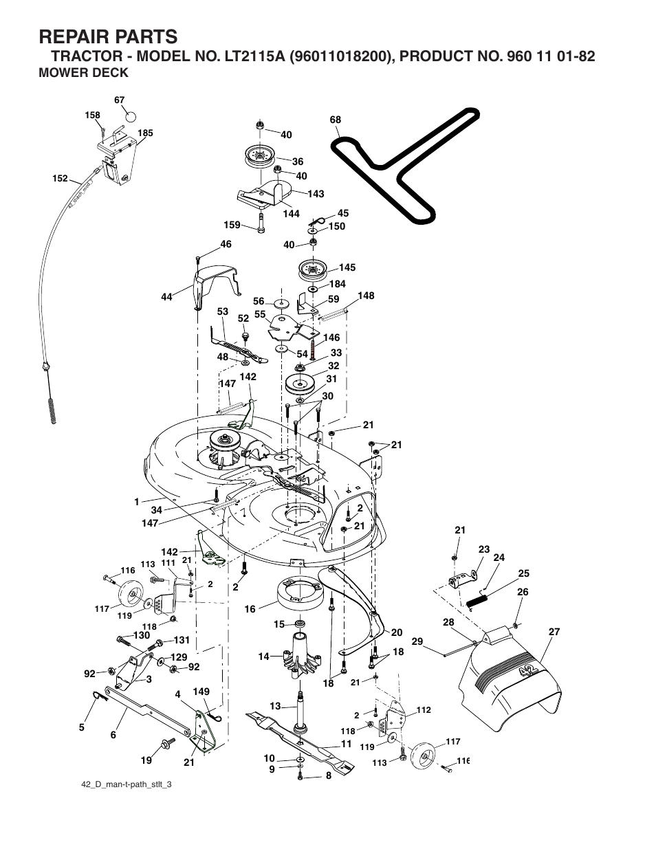 Repair parts, Mower deck | Jonsered LT2115A User Manual | Page 17 / 18