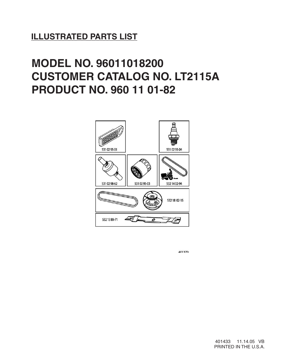 Illustrated parts list | Jonsered LT2115A User Manual | Page 2 / 18