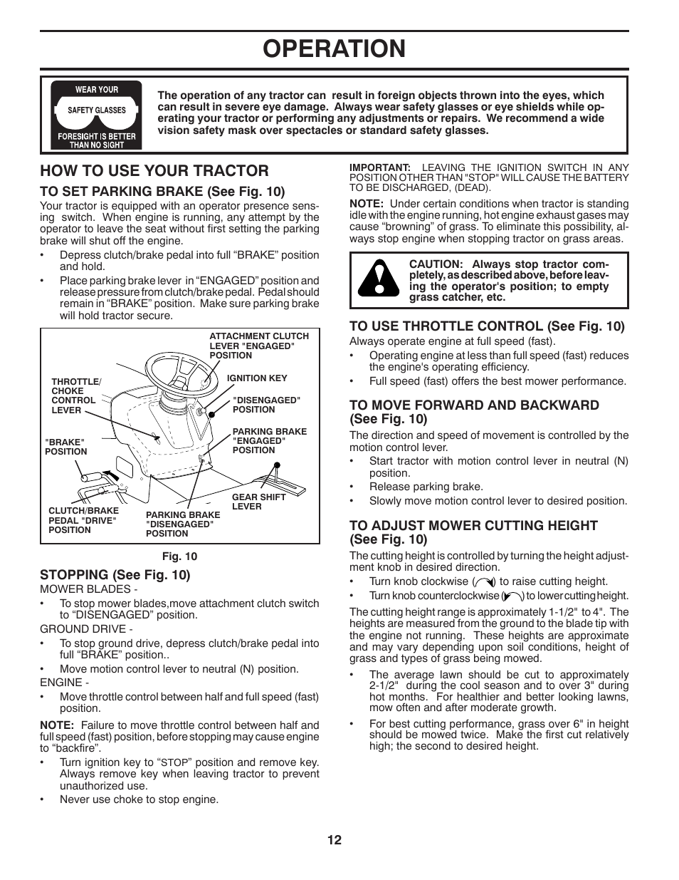 Operation, How to use your tractor | Jonsered LT2220 CMA2 User Manual | Page 12 / 32