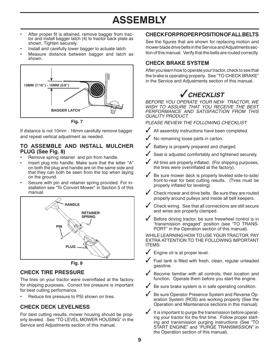 Assembly, Checklist | Jonsered LT2220 CMA2 User Manual | Page 9 / 32
