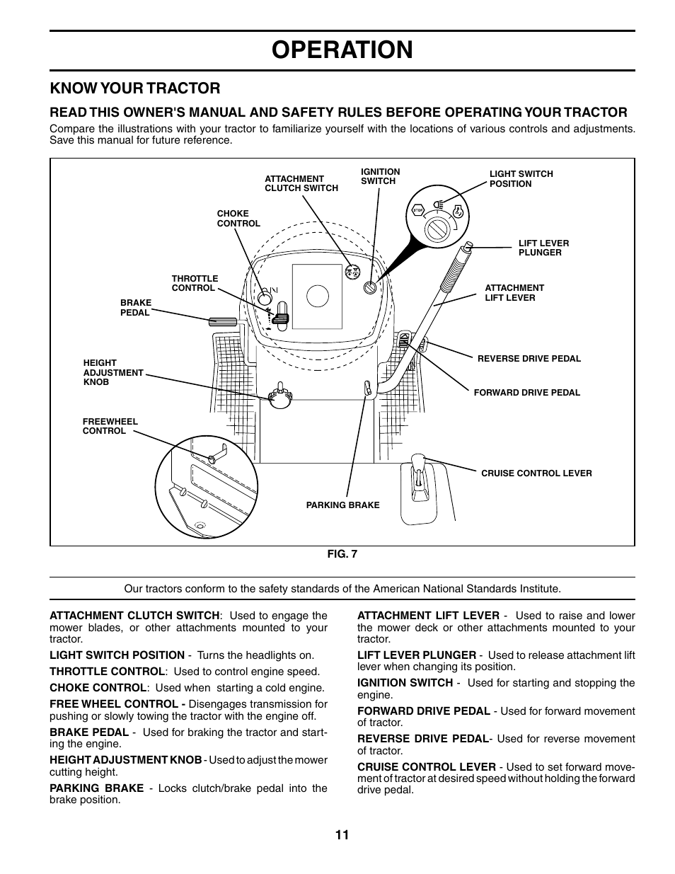 Operation, Know your tractor | Jonsered LT2119A User Manual | Page 11 / 48