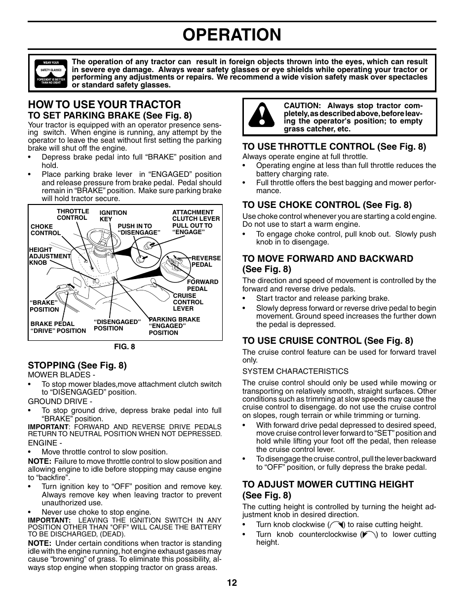 Operation, How to use your tractor | Jonsered LT2119A User Manual | Page 12 / 48