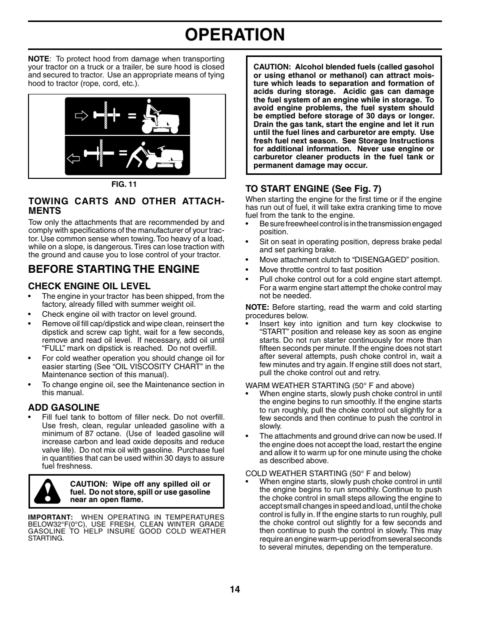 Operation, Before starting the engine | Jonsered LT2119A User Manual | Page 14 / 48