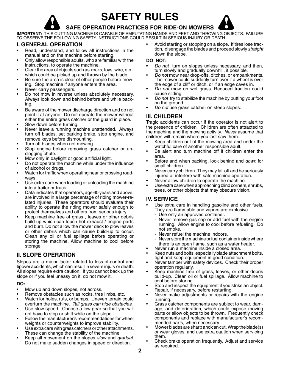 Safety rules | Jonsered LT2119A User Manual | Page 2 / 48