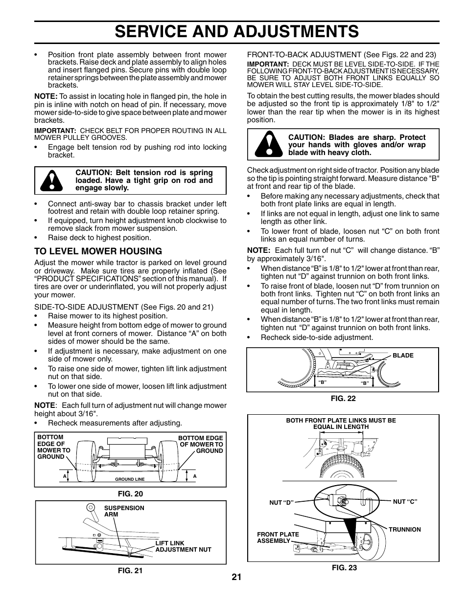 Service and adjustments | Jonsered LT2119A User Manual | Page 21 / 48