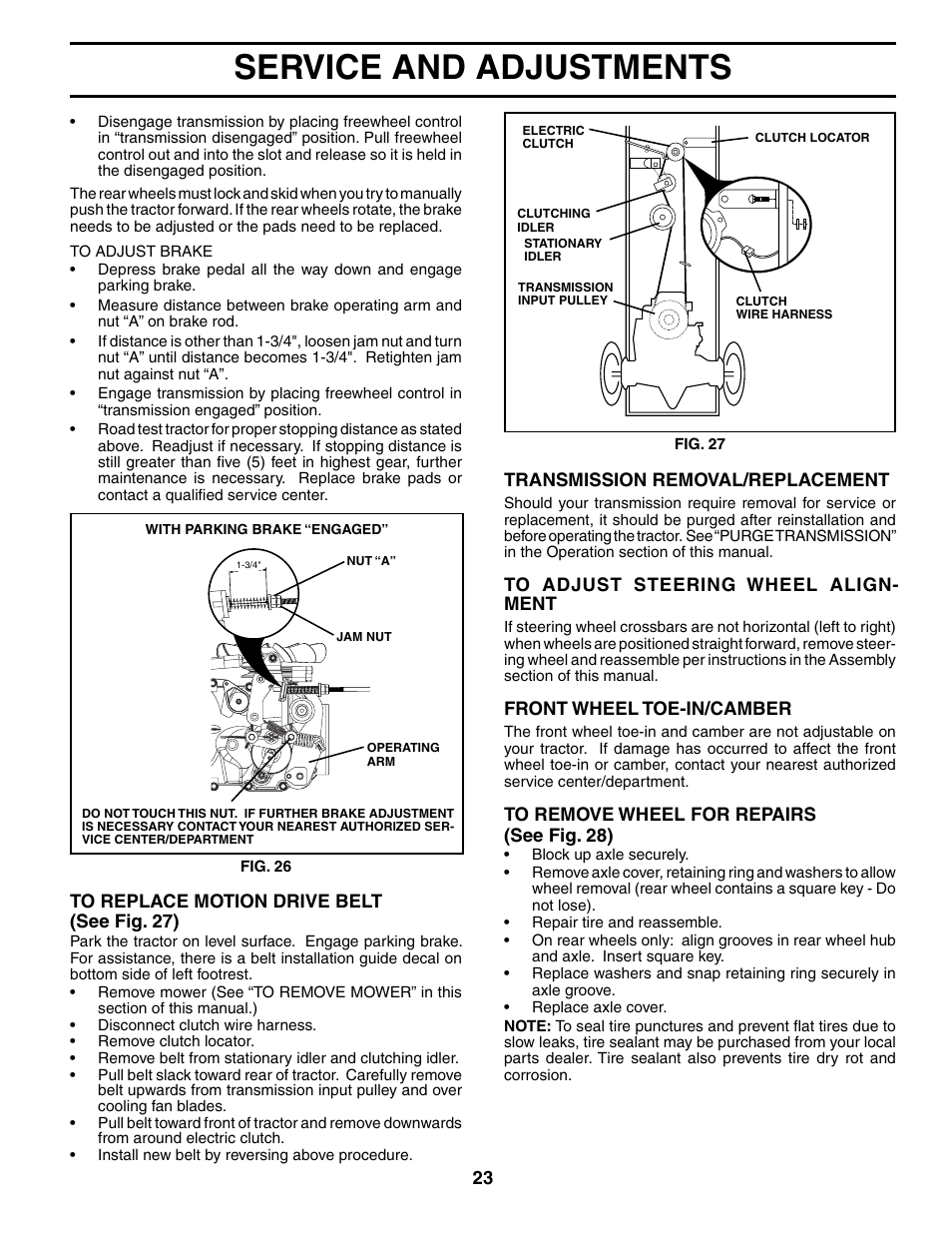 Service and adjustments | Jonsered LT2119A User Manual | Page 23 / 48