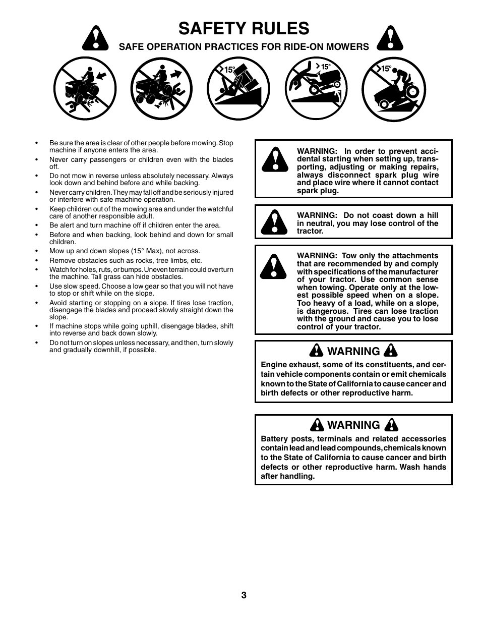 Safety rules, Warning | Jonsered LT2119A User Manual | Page 3 / 48