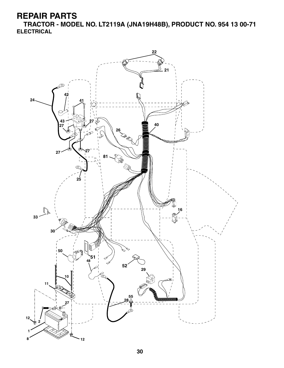 Repair parts, Electrical | Jonsered LT2119A User Manual | Page 30 / 48