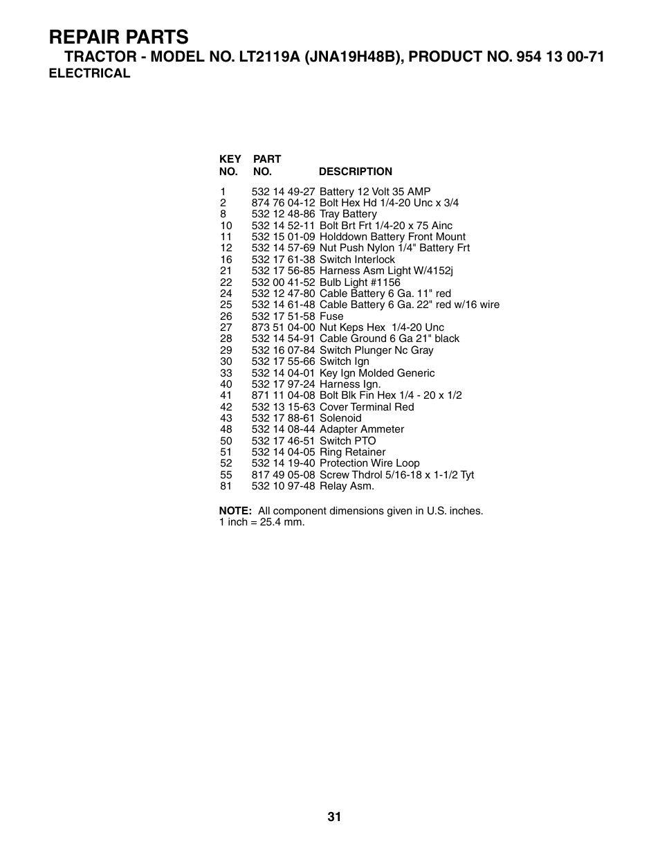 Repair parts | Jonsered LT2119A User Manual | Page 31 / 48