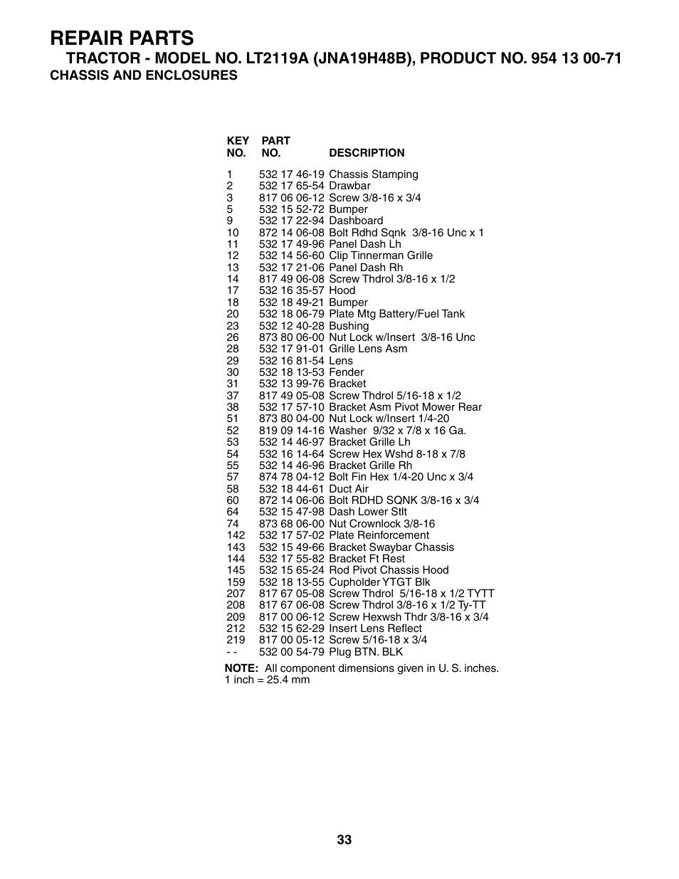 Repair parts | Jonsered LT2119A User Manual | Page 33 / 48