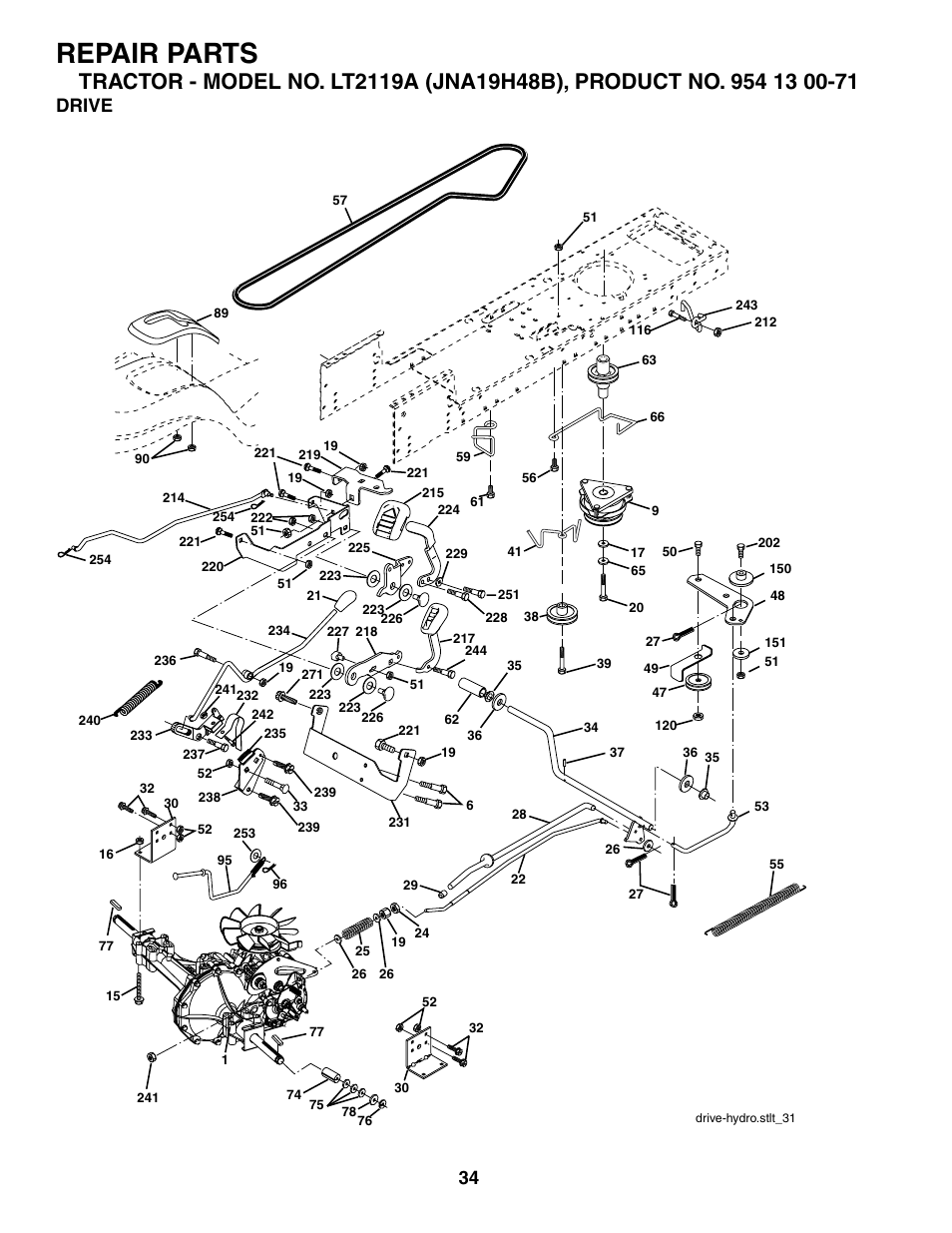 Drive, Repair parts | Jonsered LT2119A User Manual | Page 34 / 48