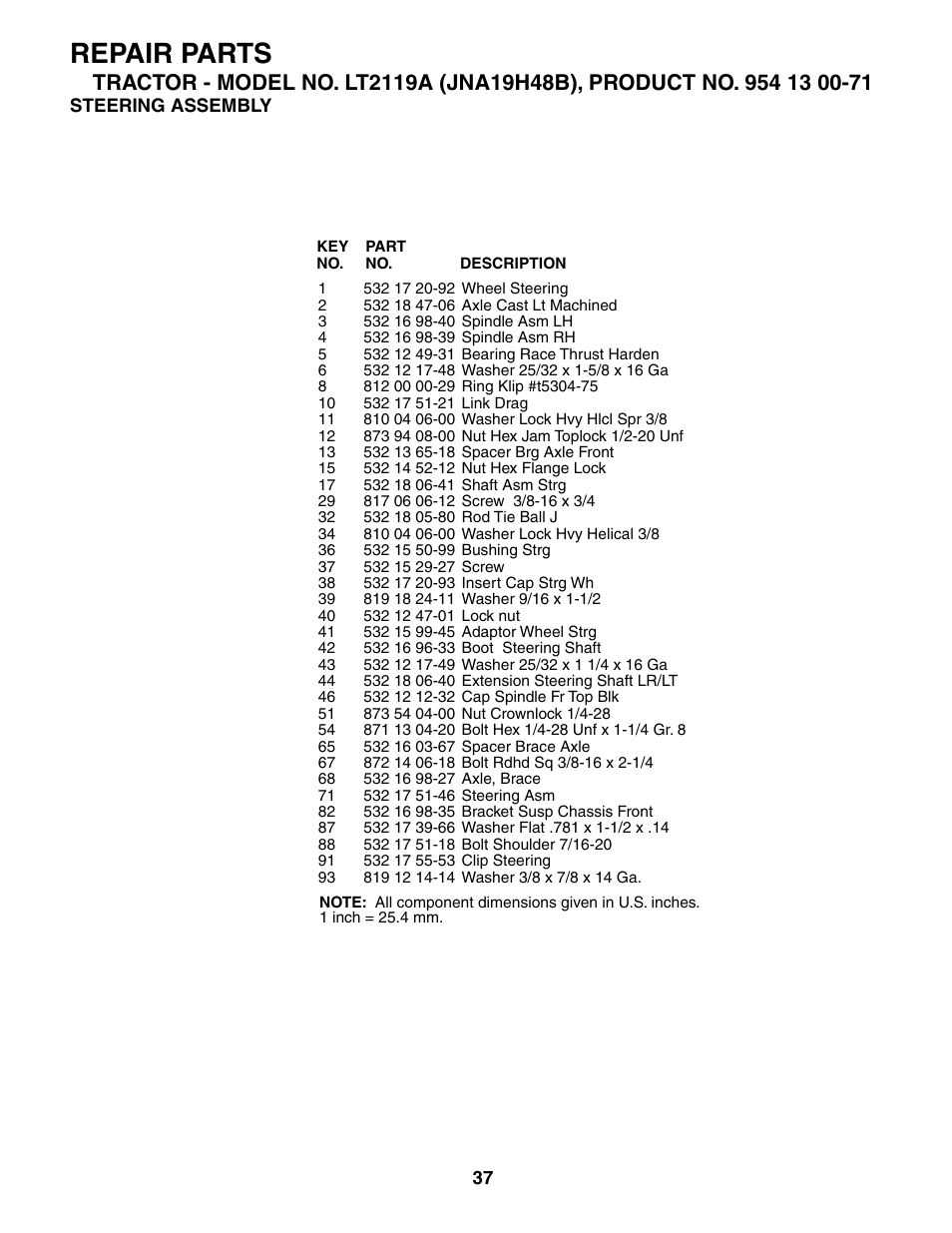 Repair parts | Jonsered LT2119A User Manual | Page 37 / 48