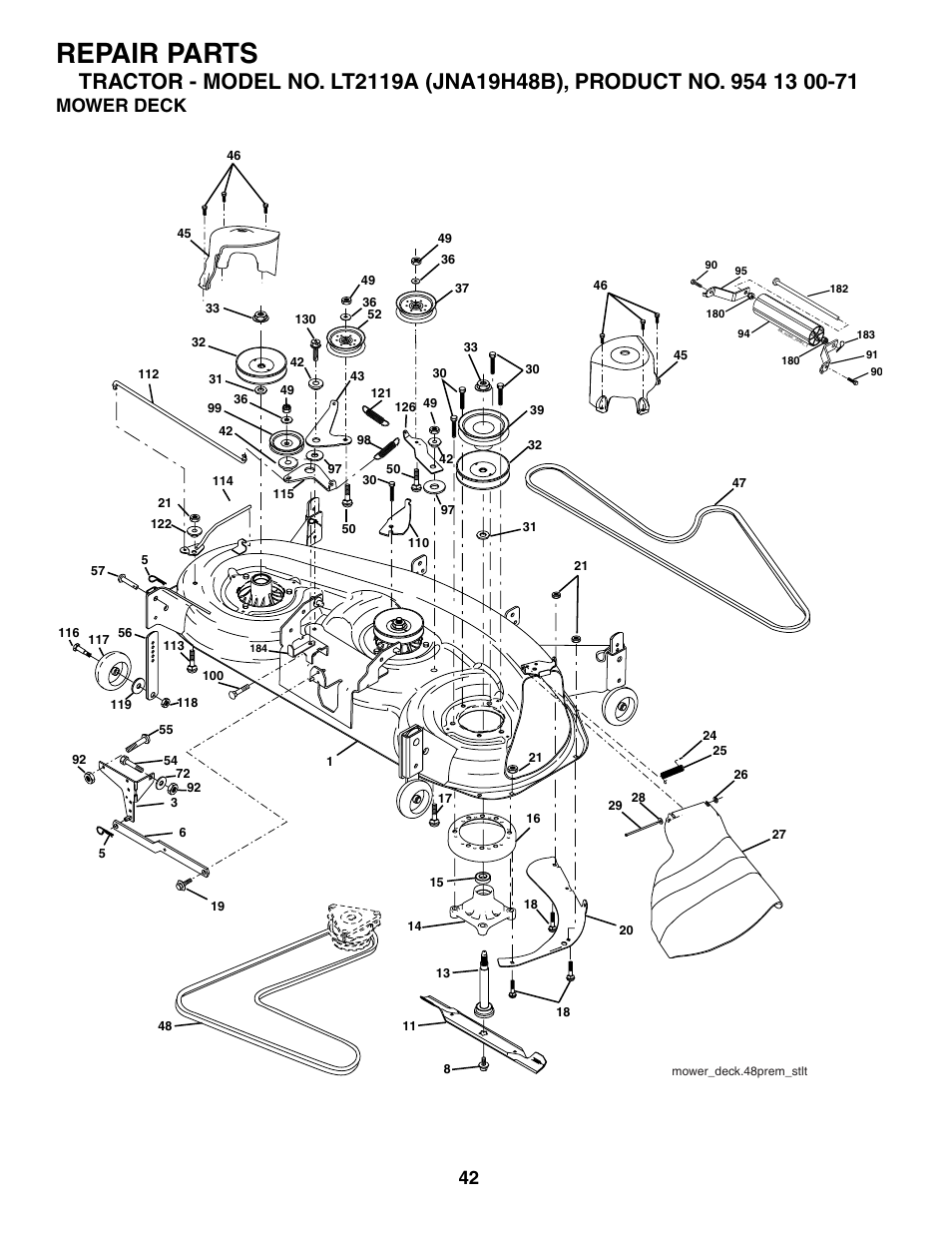 Mower deck, Repair parts | Jonsered LT2119A User Manual | Page 42 / 48