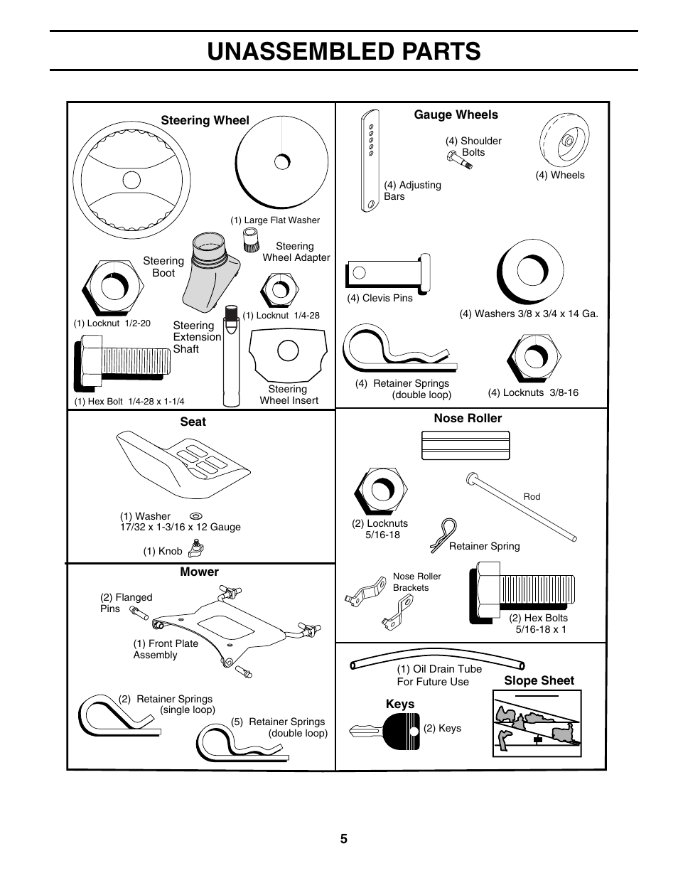 Unassembled parts | Jonsered LT2119A User Manual | Page 5 / 48