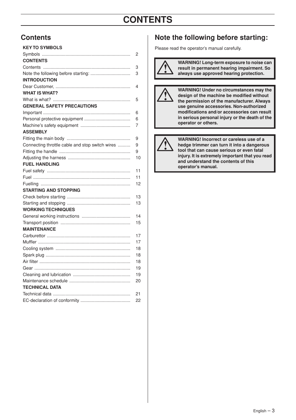 Jonsered HTE2123 User Manual | Page 3 / 24