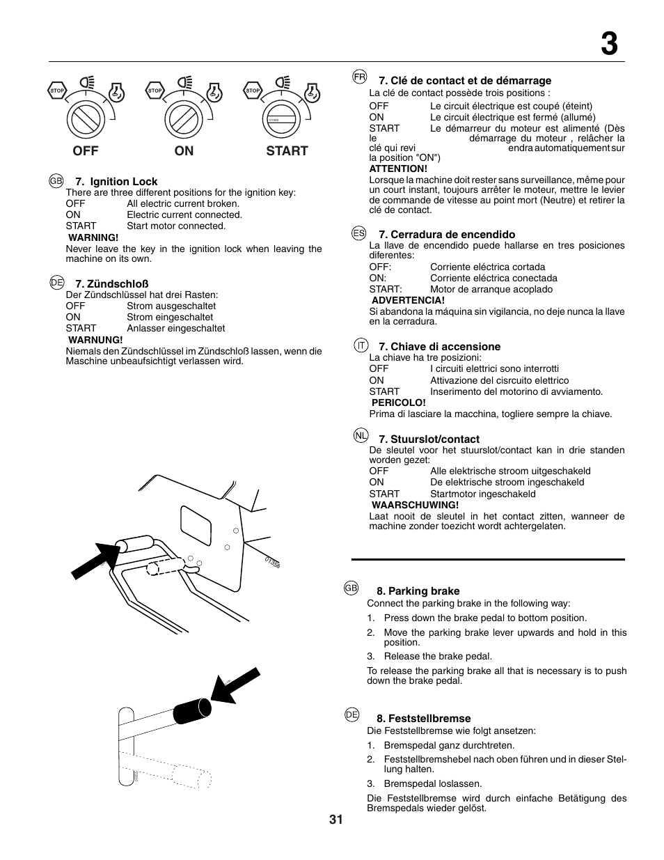 31 off on start | Jonsered LT2118A User Manual | Page 31 / 68