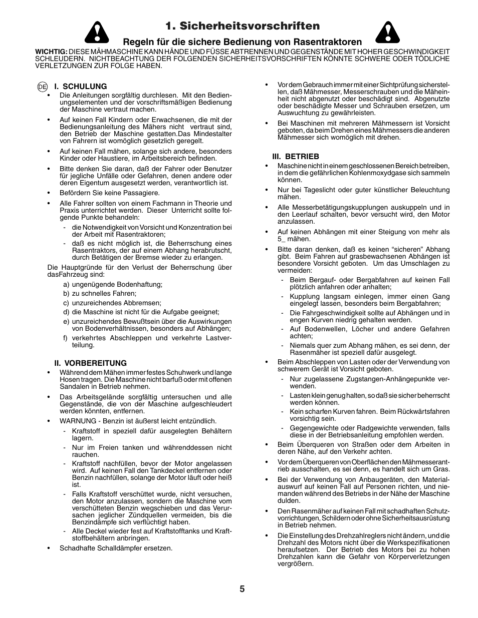 Sicherheitsvorschriften | Jonsered LT2118A User Manual | Page 5 / 68