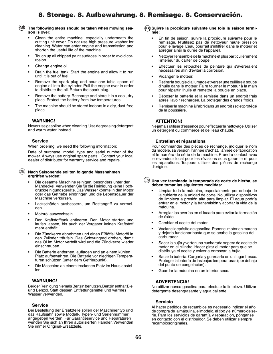 Jonsered LT2118A User Manual | Page 66 / 68