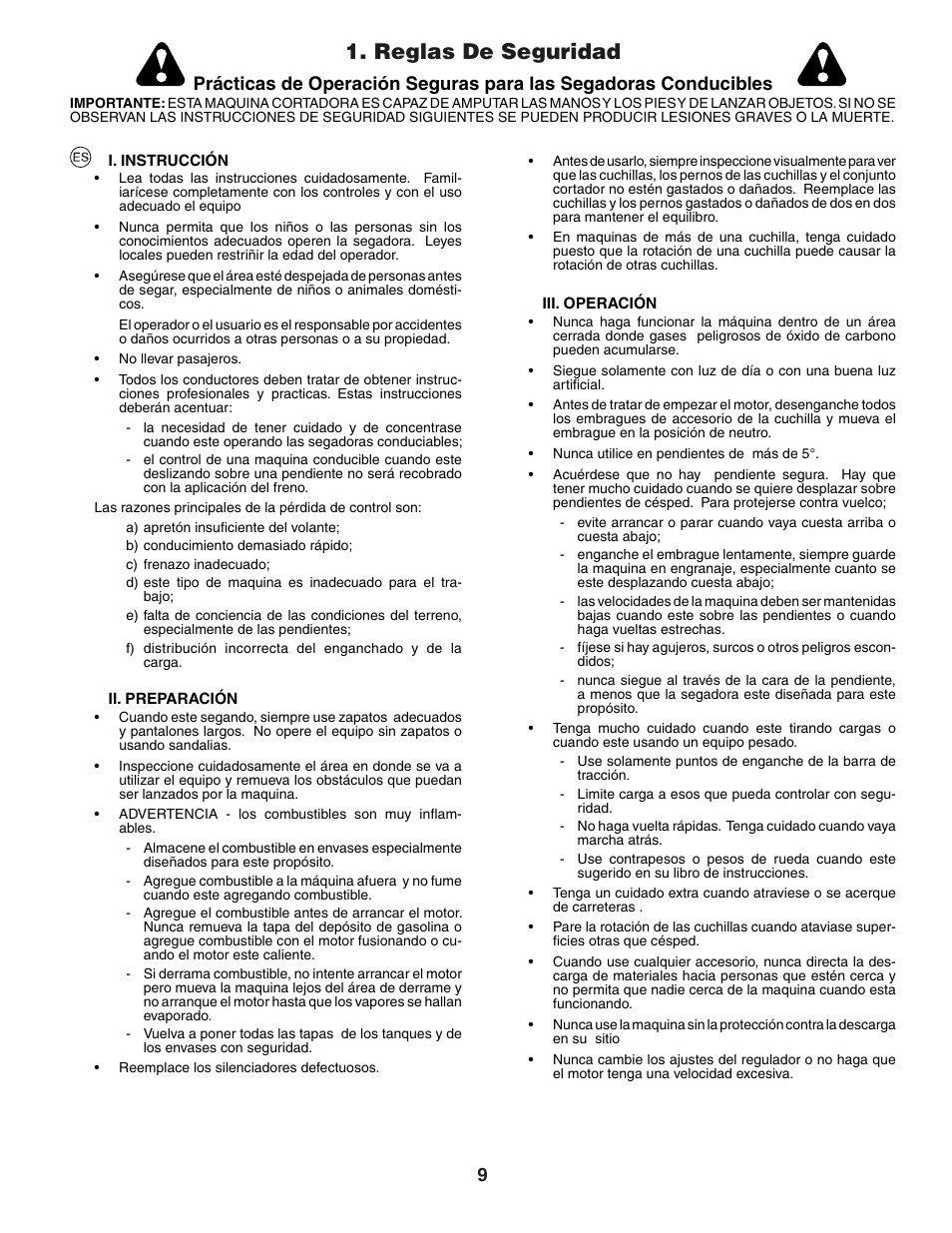 Reglas de seguridad | Jonsered LT2118A User Manual | Page 9 / 68