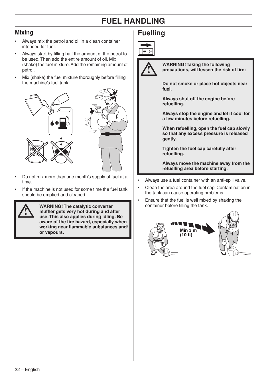 Mixing, Fuelling, Fuel handling | Jonsered FC2145W User Manual | Page 22 / 44