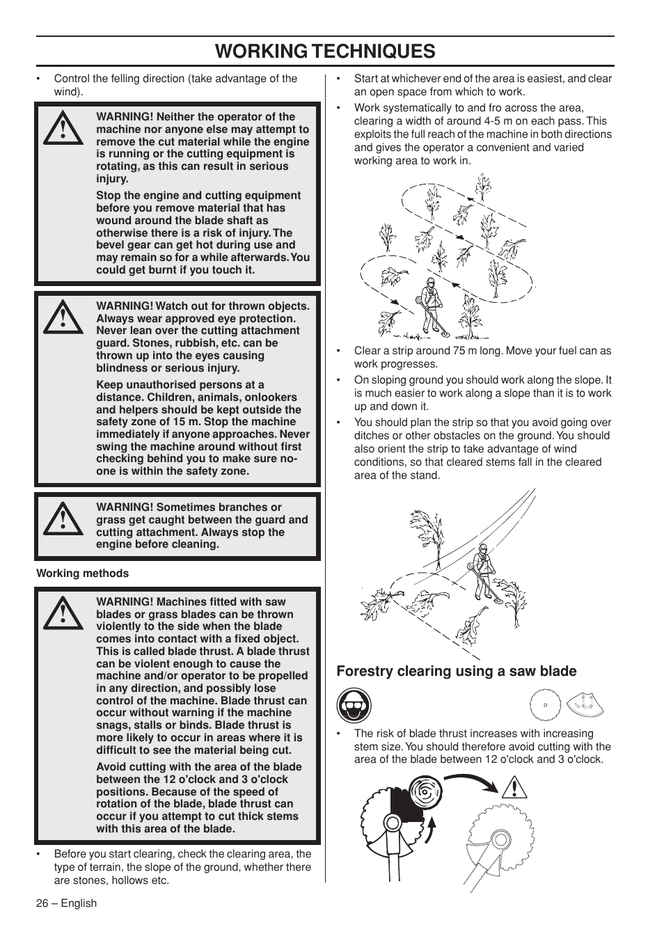 Forestry clearing using a saw blade, Working techniques | Jonsered FC2145W User Manual | Page 26 / 44