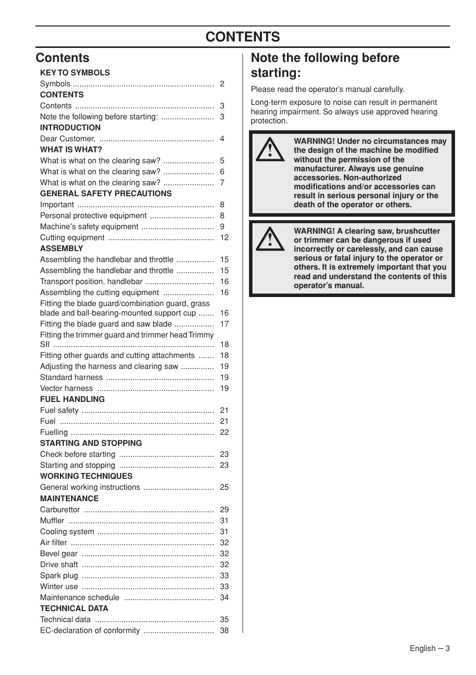 Jonsered FC2145W User Manual | Page 3 / 44
