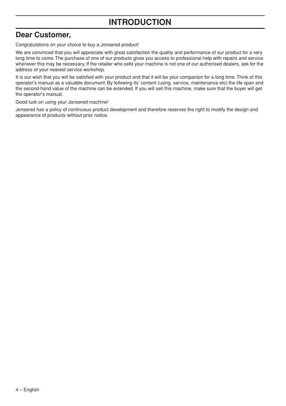 Dear customer, Intr oduction | Jonsered FC2145W User Manual | Page 4 / 44