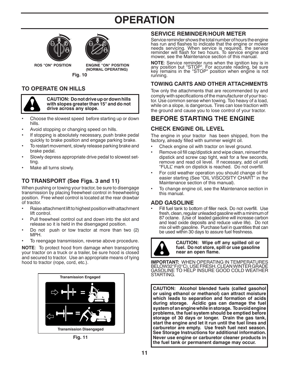 Operation, Before starting the engine | Jonsered LT2226 A2 User Manual | Page 11 / 28
