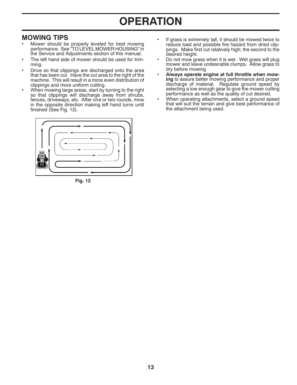 Operation, Mowing tips | Jonsered LT2226 A2 User Manual | Page 13 / 28