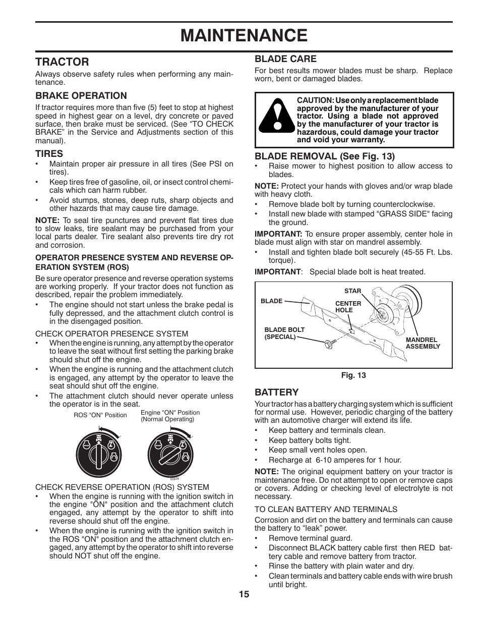 Maintenance, Tractor | Jonsered LT2226 A2 User Manual | Page 15 / 28