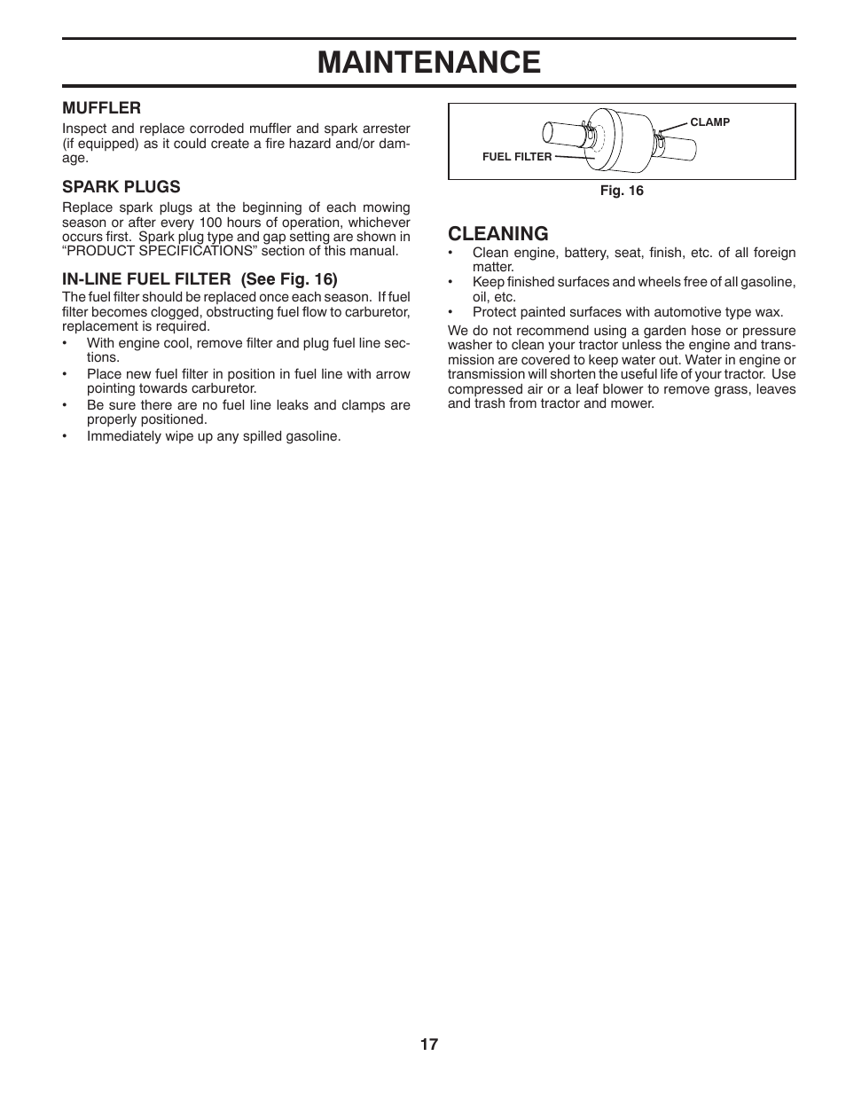 Maintenance, Cleaning | Jonsered LT2226 A2 User Manual | Page 17 / 28