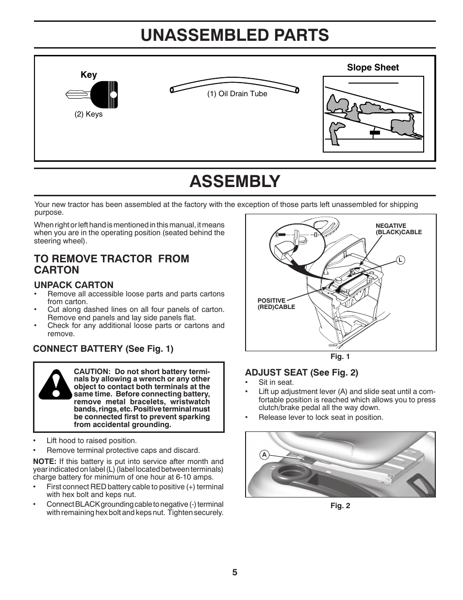 Unassembled parts, Assembly | Jonsered LT2226 A2 User Manual | Page 5 / 28