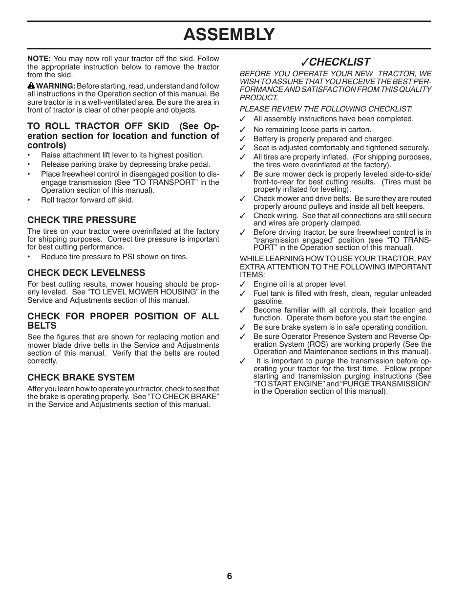 Assembly, Checklist | Jonsered LT2226 A2 User Manual | Page 6 / 28