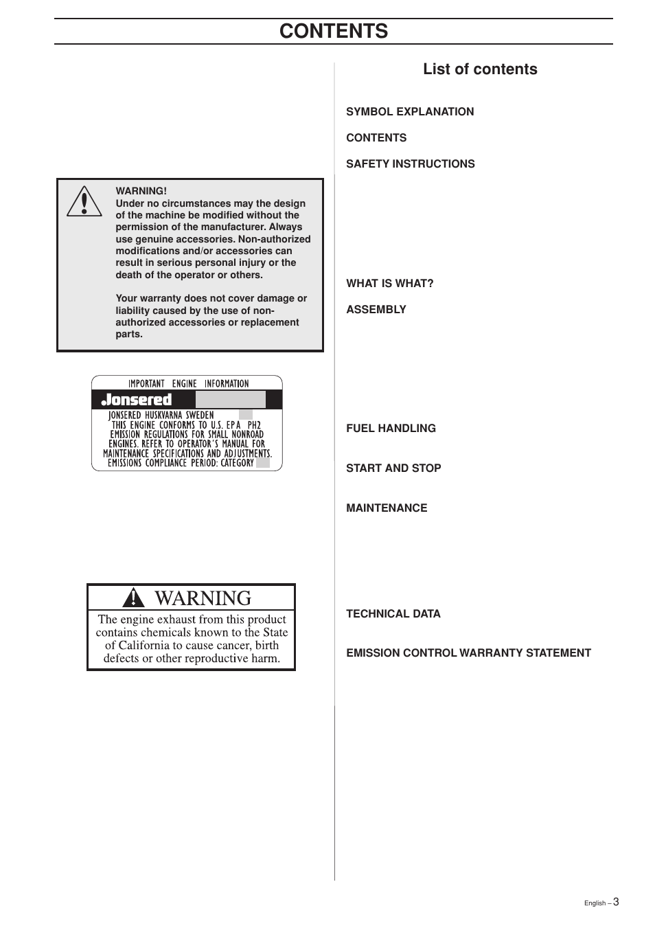 Jonsered GT2125L User Manual | Page 3 / 28