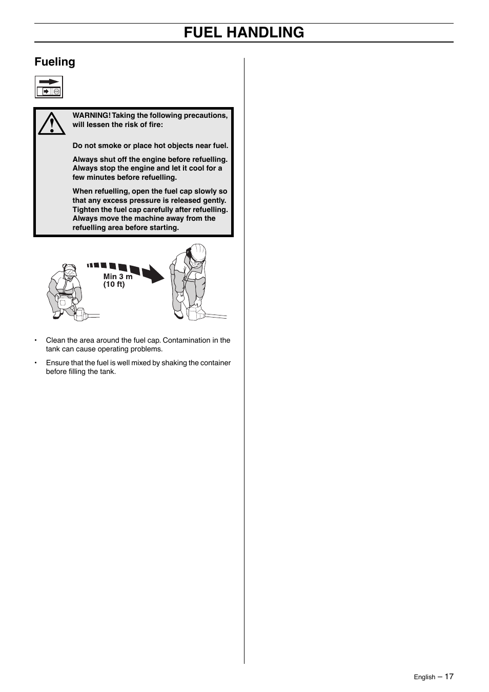 Fueling, Fuel handling | Jonsered GT 2125 User Manual | Page 17 / 32