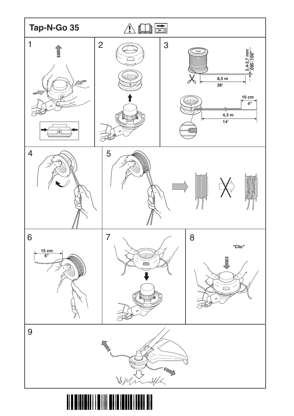 Z*x}3¶5u, Tap-n-go 35 | Jonsered GT 2125 User Manual | Page 30 / 32