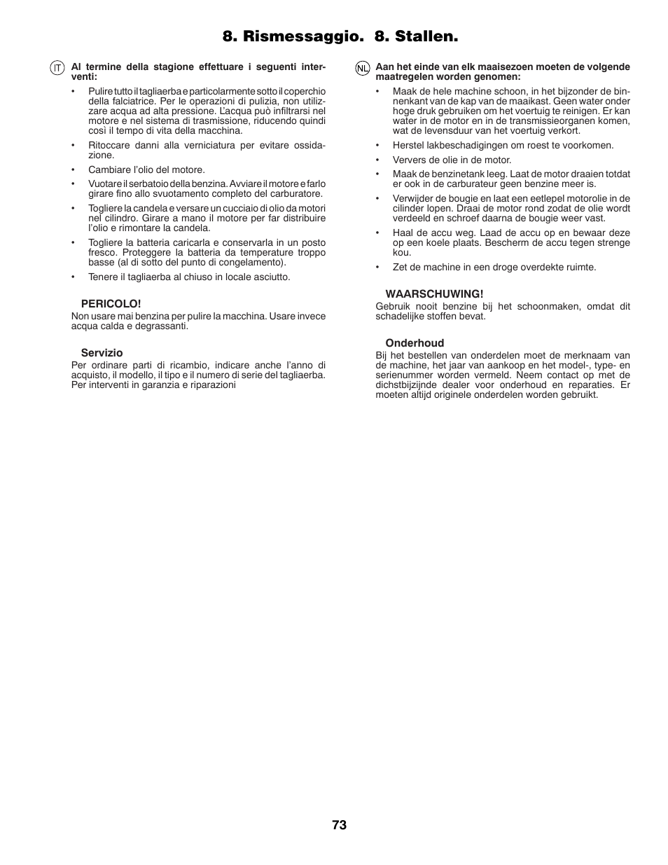 Rismessaggio. 8. stallen | Jonsered CE LT2216 User Manual | Page 73 / 76