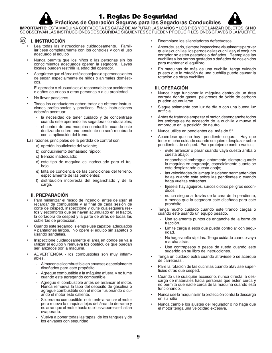 Reglas de seguridad | Jonsered CE LT2216 User Manual | Page 9 / 76