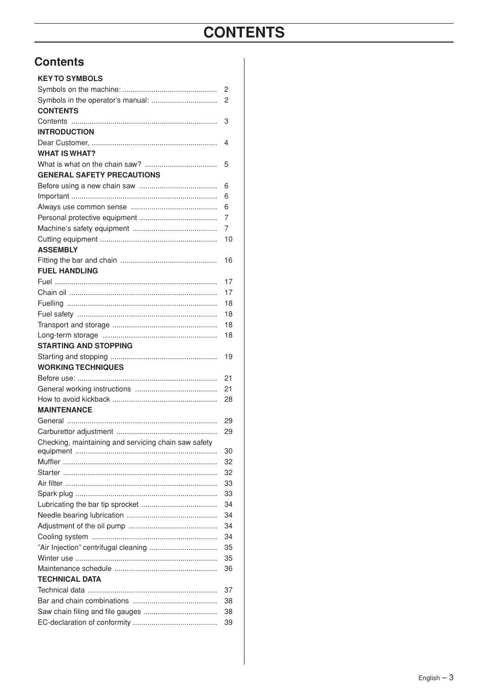 Jonsered CS 2141S User Manual | Page 3 / 40