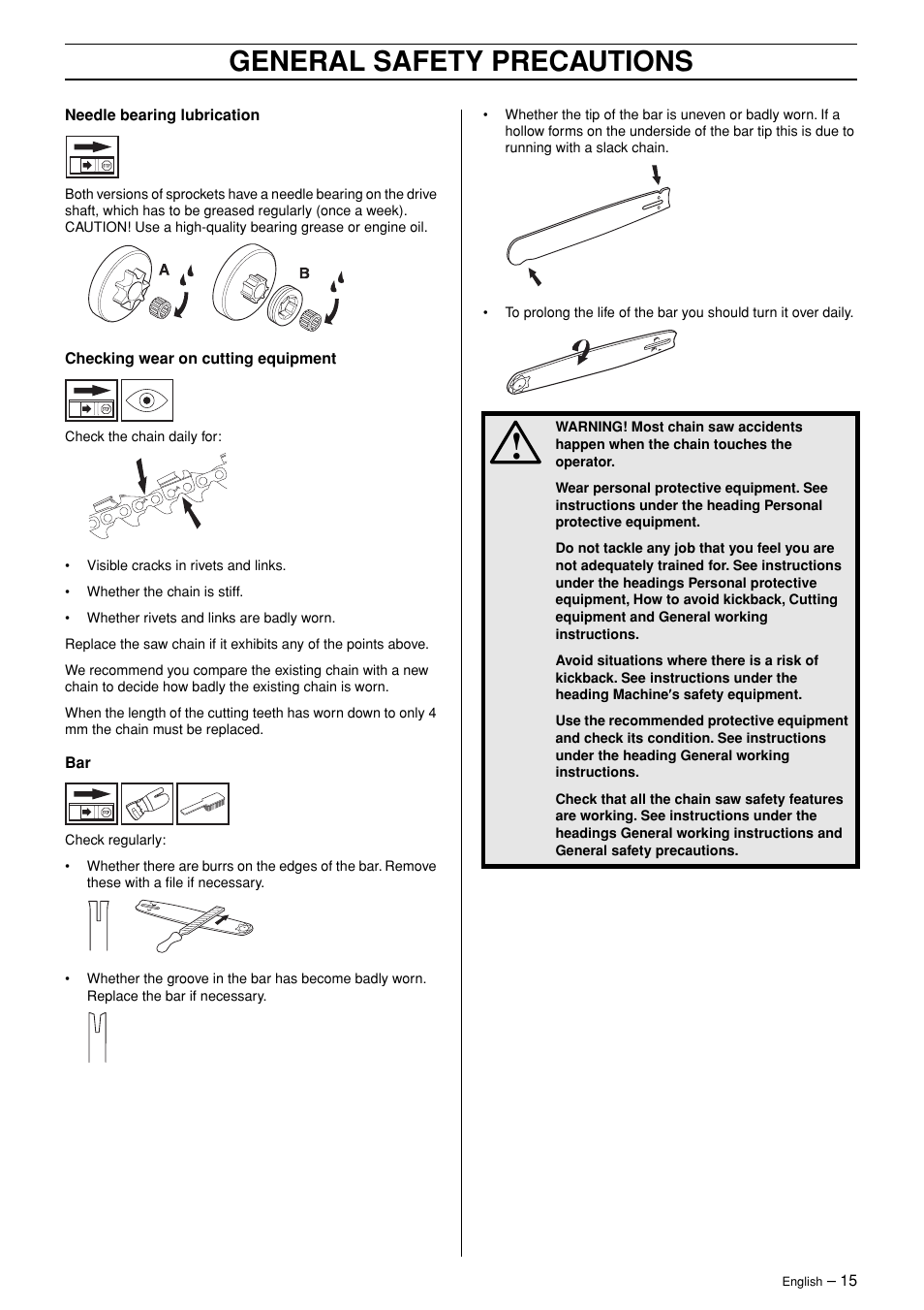 General safety precautions | Jonsered CS 2171 User Manual | Page 15 / 40